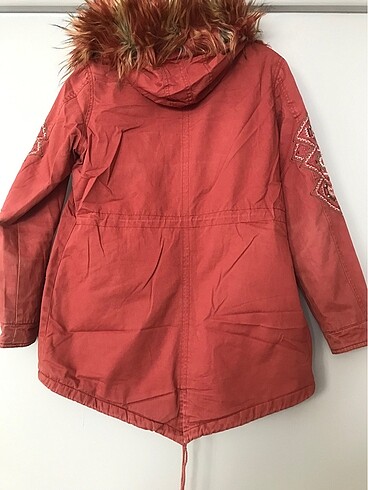 Suni Kürk Kapüşonlu Parka Kiremit renk - Görsel 6