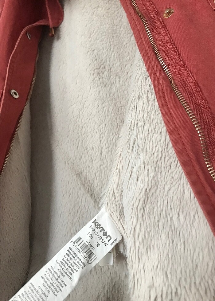 Suni Kürk Kapüşonlu Parka Kiremit renk - Görsel 3