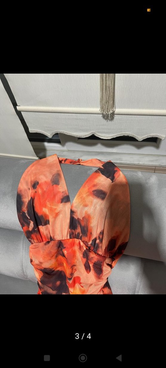 Straplez Bağlama Desenli Kadın elbise - Görsel 2