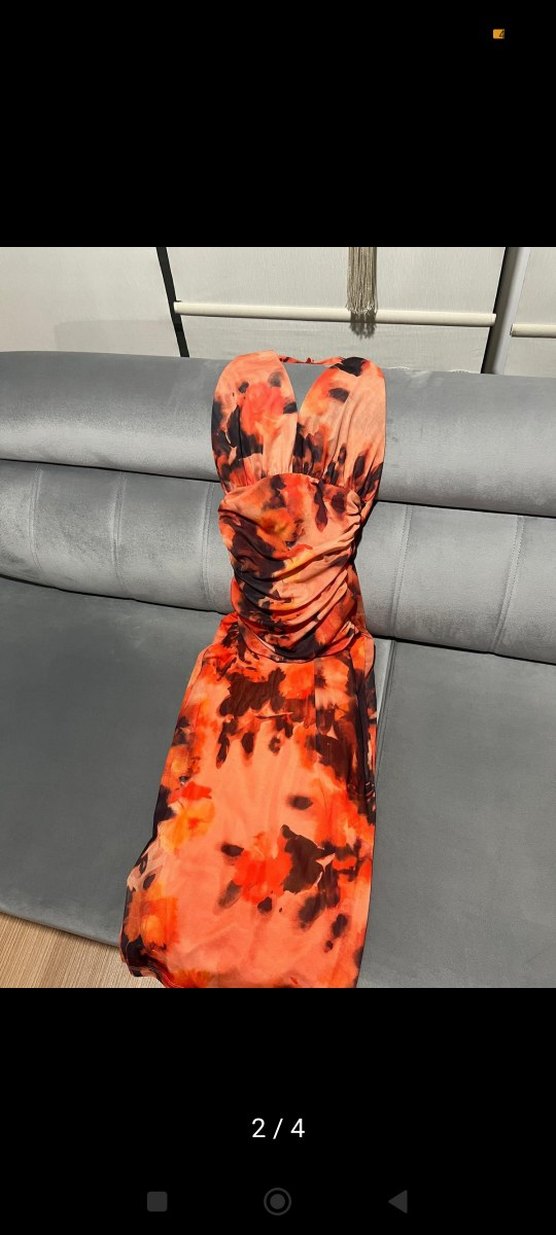 Straplez Bağlama Desenli Kadın elbise - Görsel 3