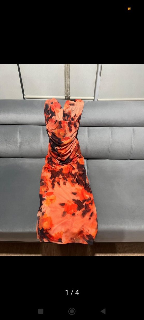 Straplez Bağlama Desenli Kadın elbise - Görsel 4