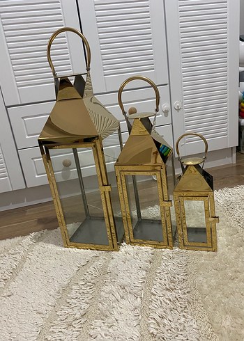 Altın Renkli Üçlü Mumluk Seti