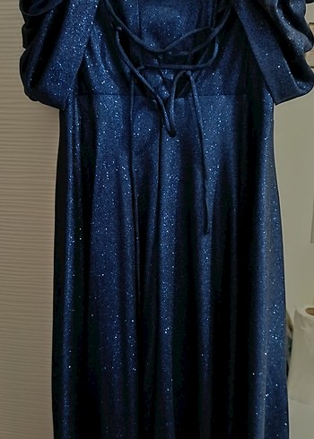 Parlak Lacivert Uzun Abiye Elbise - Görsel 6