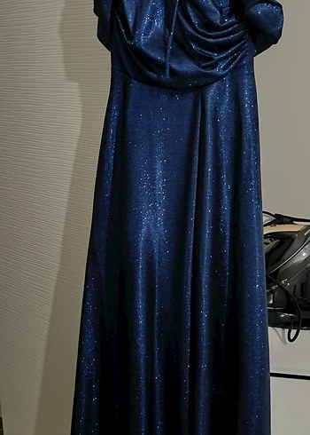 Parlak Lacivert Uzun Abiye Elbise - Görsel 7