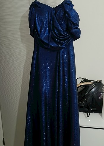 Parlak Lacivert Uzun Abiye Elbise - Görsel 8