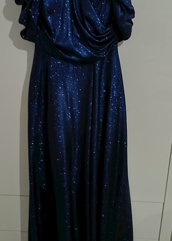 Parlak Lacivert Uzun Abiye Elbise - Görsel 5