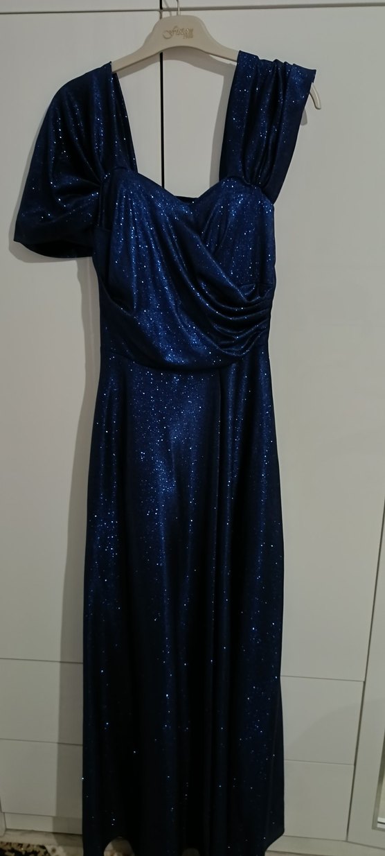 Parlak Lacivert Uzun Abiye Elbise - Görsel 4