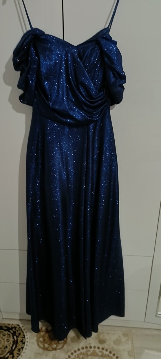 Parlak Lacivert Uzun Abiye Elbise - Görsel 5