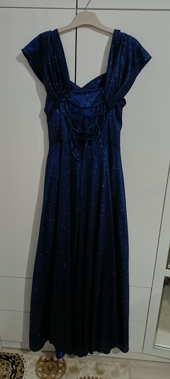 Parlak Lacivert Uzun Abiye Elbise - Görsel 3