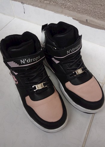 Kız Çocuk Siyah Pembe Spor Ayakkabı Velcro - Görsel 2