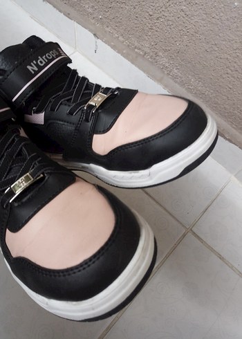 Kız Çocuk Siyah Pembe Spor Ayakkabı Velcro - Görsel 4