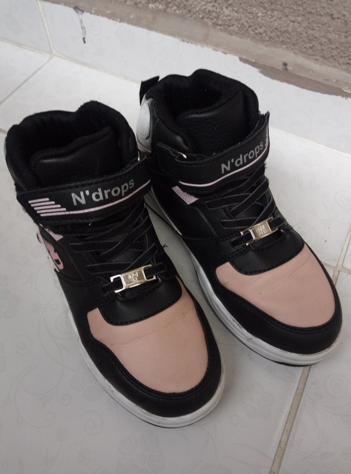 Kız Çocuk Siyah Pembe Spor Ayakkabı Velcro - Görsel 2