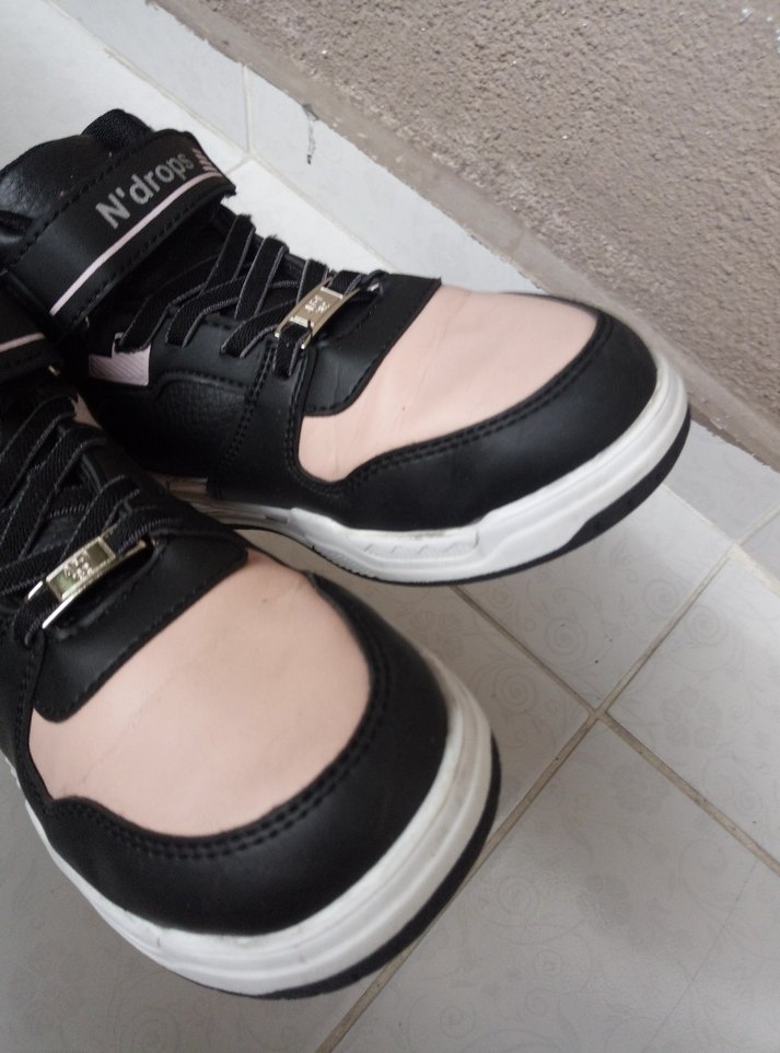 Kız Çocuk Siyah Pembe Spor Ayakkabı Velcro - Görsel 4