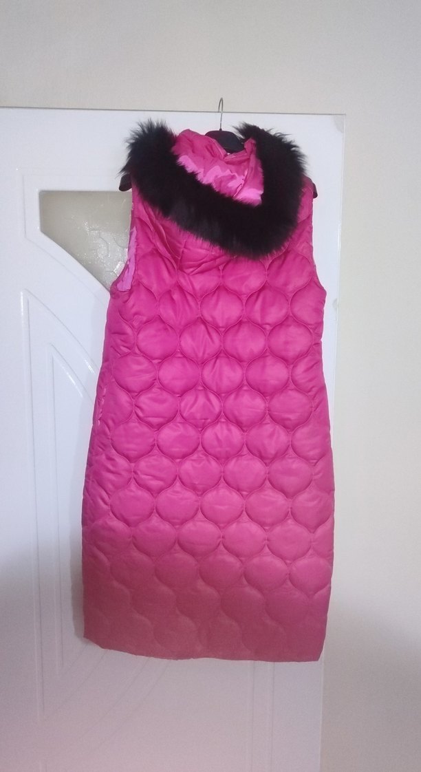 Pembe Uzun Kürklü Kadın Yelek - Görsel 2