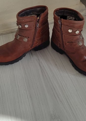 Kahverengi Deri Tokalı Biker Kadın Bot - Görsel 3