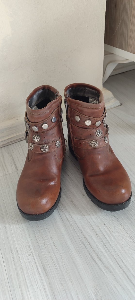 Kahverengi Deri Tokalı Biker Kadın Bot - Görsel 2