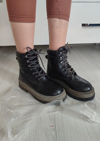 Siyah Gri Platform Topuklu Bağcıklı erkek Bot - Görsel 7