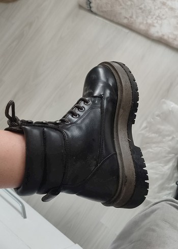 Siyah Gri Platform Topuklu Bağcıklı erkek Bot - Görsel 5