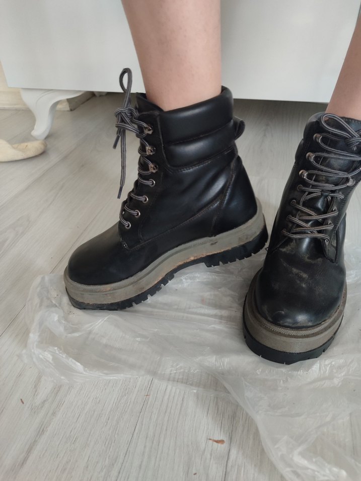 Siyah Gri Platform Topuklu Bağcıklı erkek Bot - Görsel 2