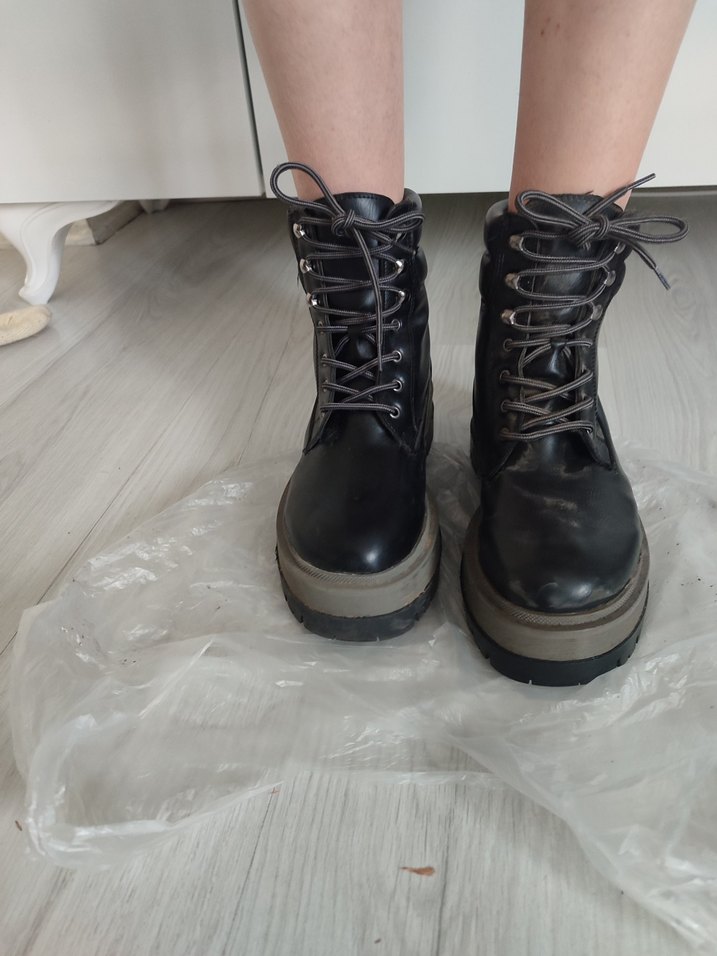 Siyah Gri Platform Topuklu Bağcıklı erkek Bot - Görsel 4