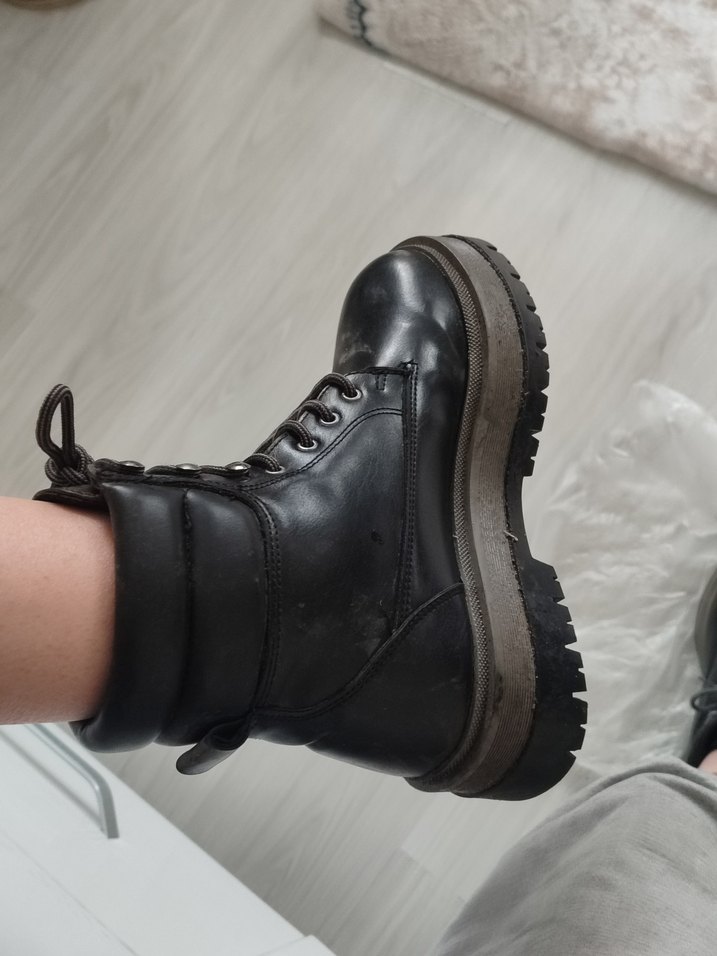 Siyah Gri Platform Topuklu Bağcıklı erkek Bot - Görsel 5