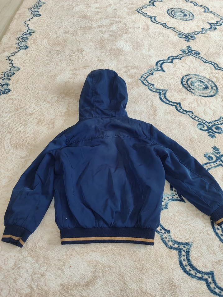 Erkek Çocuk Mavi Kapüşonlu Kürklü Mont - Görsel 4