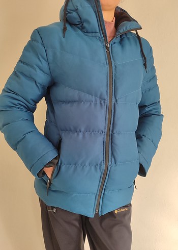 Mavi Kapüşonlu Kadın Kışlık Mont - Görsel 4