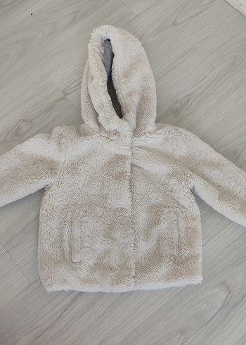 Diğer Kız Çocuk Kapüşonlu Bej Peluş Mont