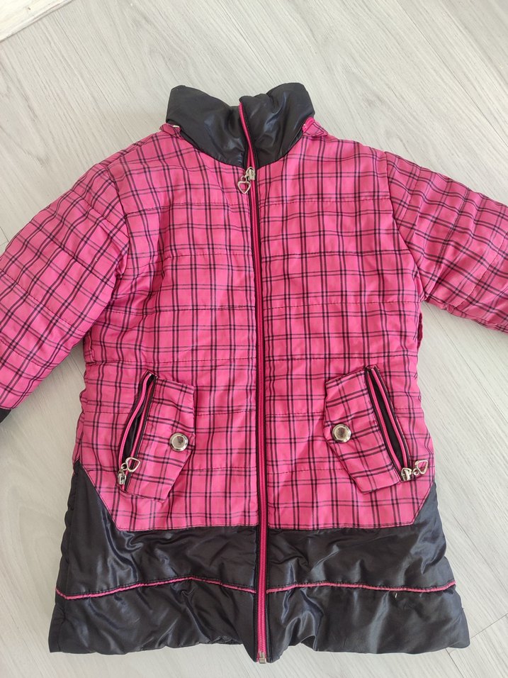 Kız Çocuk Pembe Ekose Fermuarlı Ceket - Görsel 2