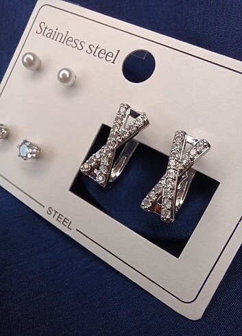 Diğer Çelik küpe seti silver taşlı
