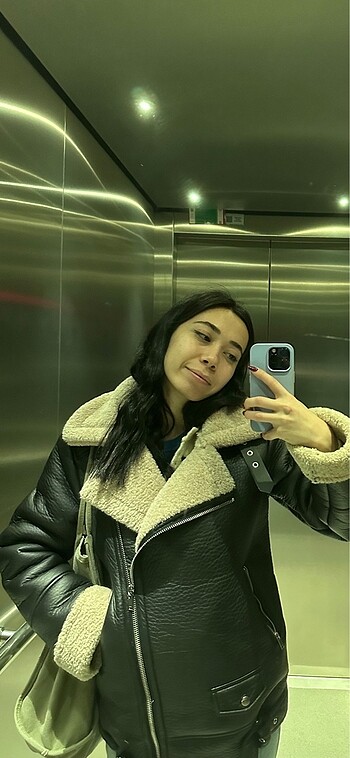 Stradivarius Stradivarius Deri Biker Suni Kürklü Ceket