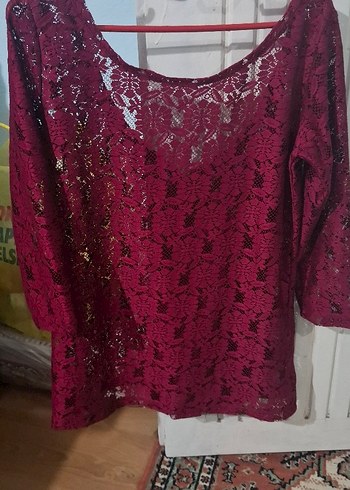 Bordo Dantel Bohem Uzun Kollu Bluz