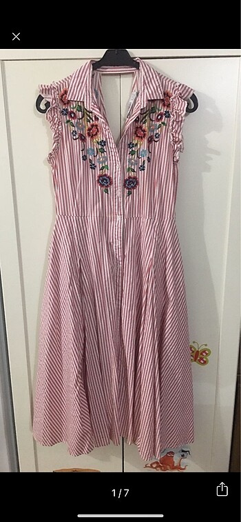 Zara pembe çizgili yazlık elbise