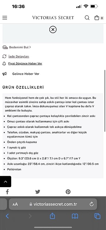  Beden ten rengi Renk Victoria?s Secret Çanta