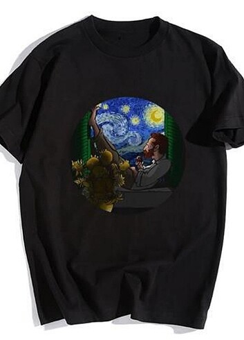 Van Gogh Siyah Unisex Oversize T-shirt