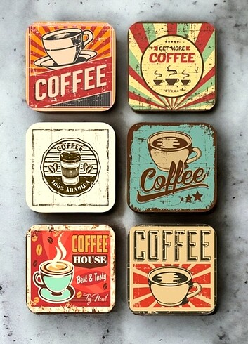 Çay Kahve Retro Vintage Ahşap Bardak Altlığı Seti