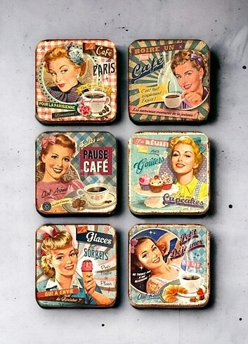 Retro Vintage Çay Kahve Ahşap Bardak Altlığı Seti - 6 adet