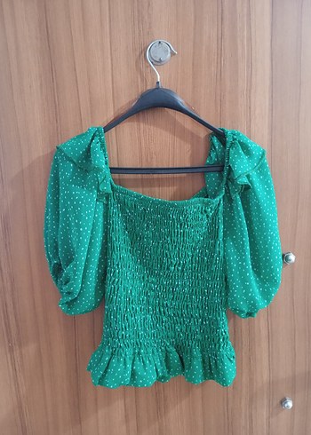 Yeşil Mini Volanlı Straplez Bluz