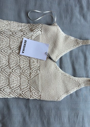 s Beden camel Renk Bej V Yakalı Kısa Örgü Elbise