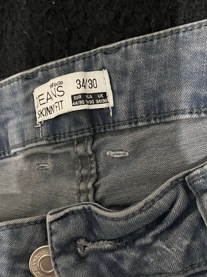 Düğmeli Gri Normal Boy Kadın Kot Pantolon - Görsel 5