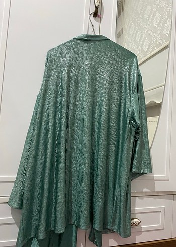 Parlak Yeşil Uzun Kadın Sabahlık Takım - Görsel 3