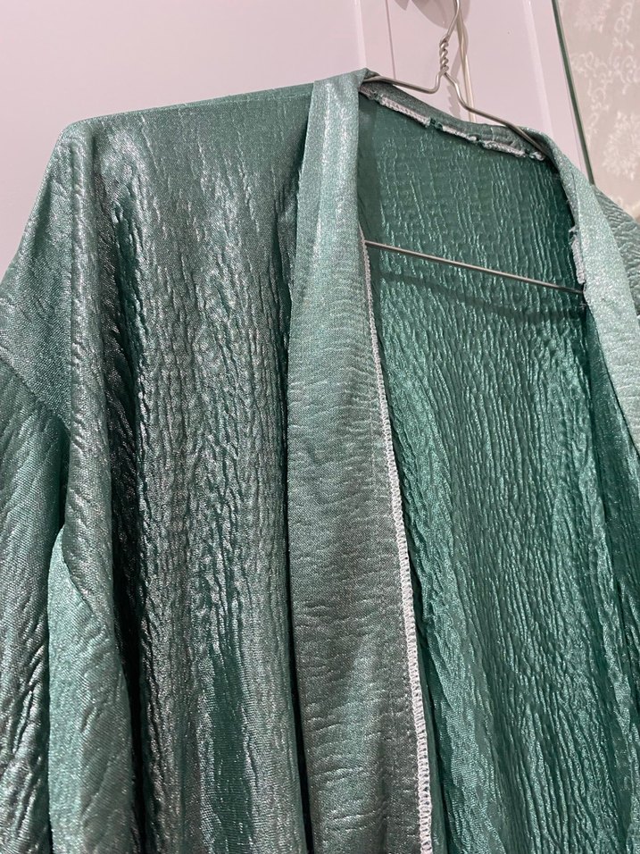 Parlak Yeşil Uzun Kadın Sabahlık Takım - Görsel 2