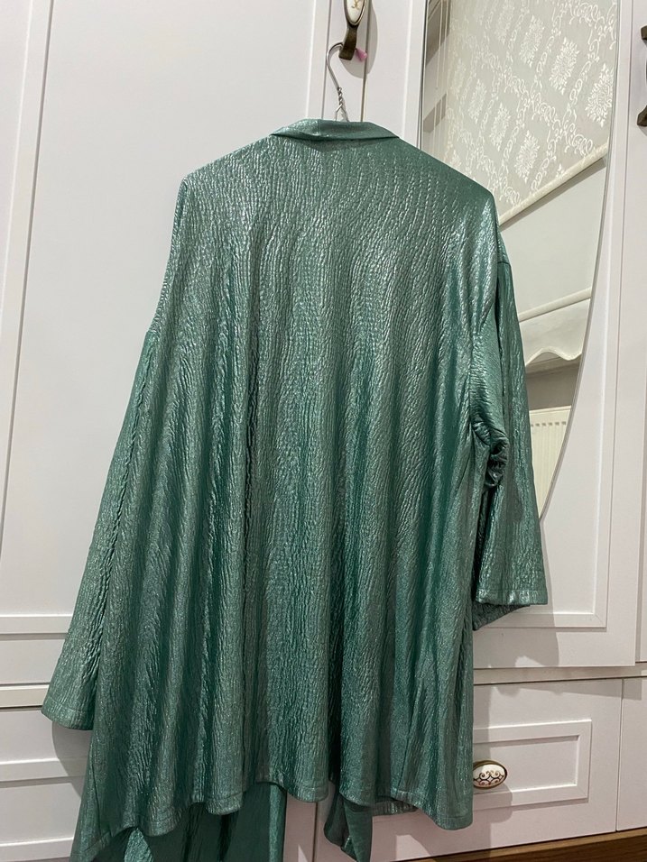 Parlak Yeşil Uzun Kadın Sabahlık Takım - Görsel 3