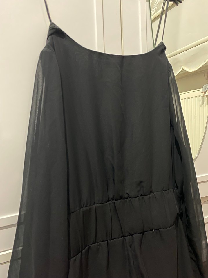 Siyah V Yaka  Midi Gotik Elbise - Görsel 3