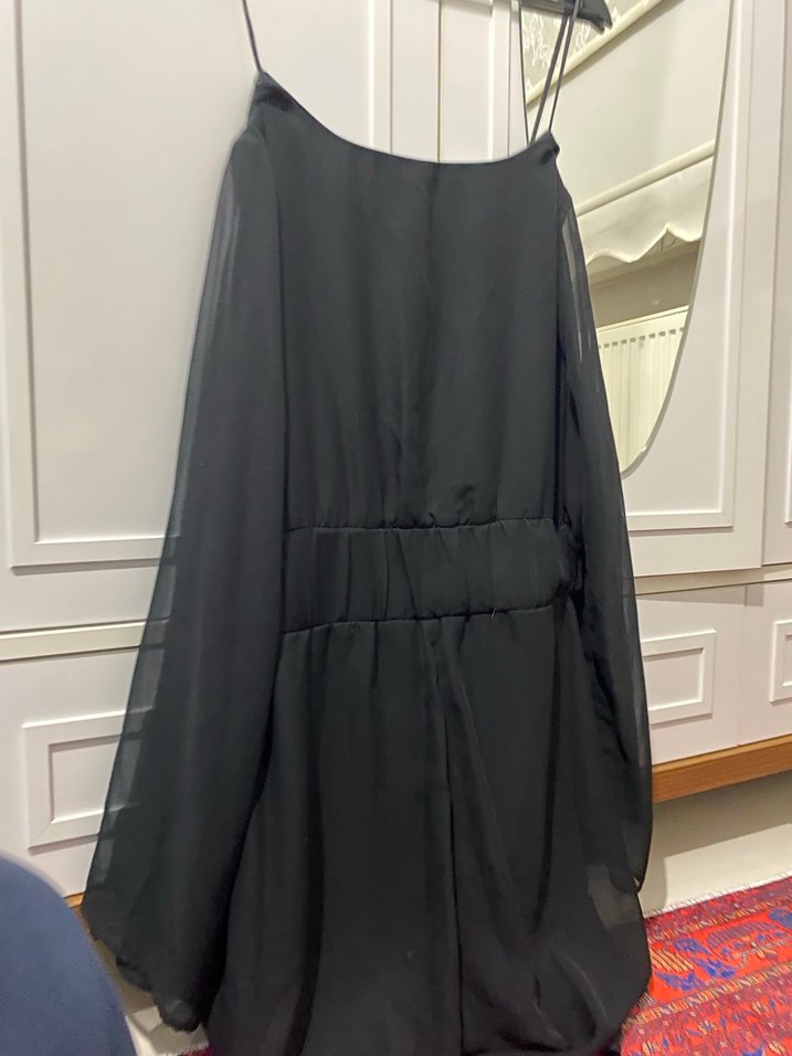 Siyah V Yaka  Midi Gotik Elbise - Görsel 2