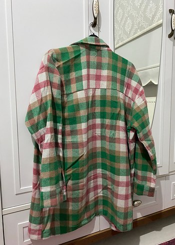 Düğmeli, Geniş Kesim Kareli Kadın Gömlek - Görsel 3