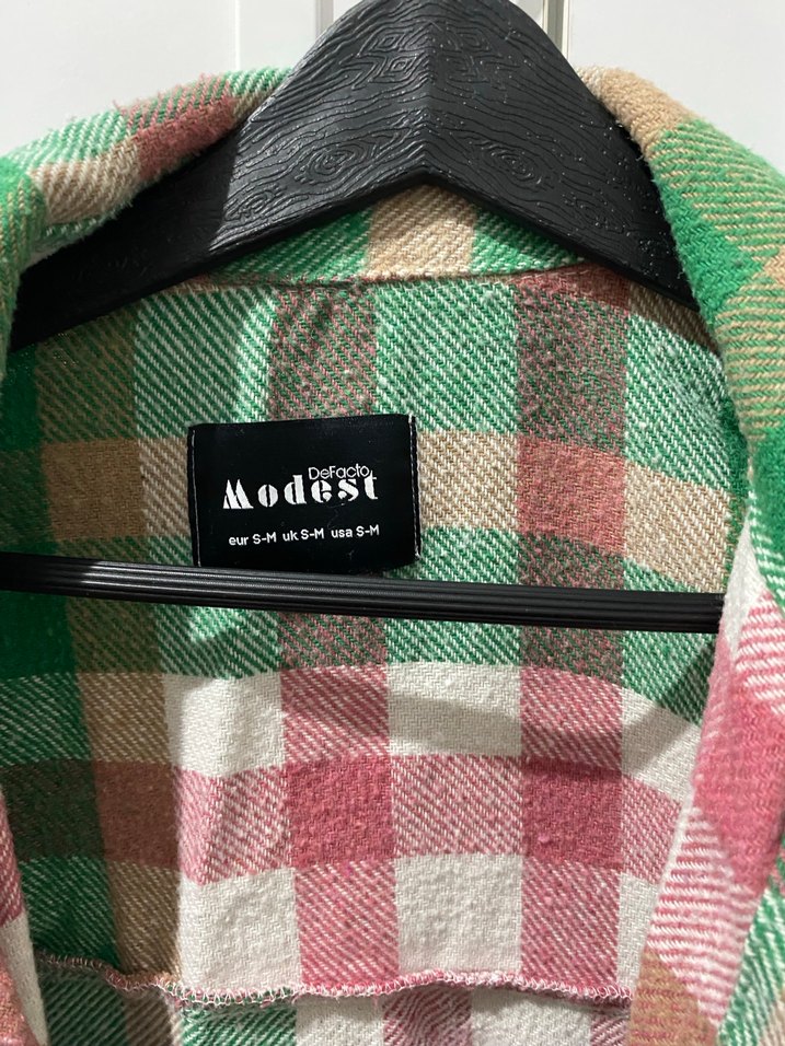 Düğmeli, Geniş Kesim Kareli Kadın Gömlek - Görsel 2