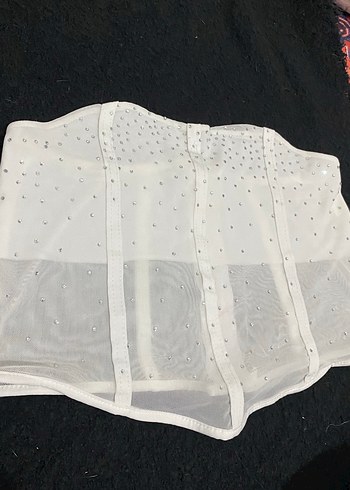 Dantel Detaylı Beyaz Straplez Mini Büstiyer - Görsel 2