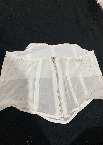 Dantel Detaylı Beyaz Straplez Mini Büstiyer - Görsel 5