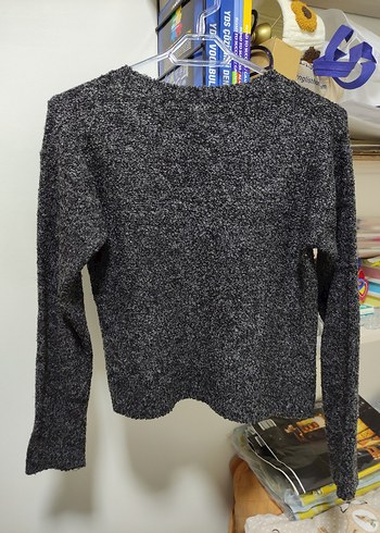 Gri Kadın Triko Uzun Kollu Kazak - Görsel 4